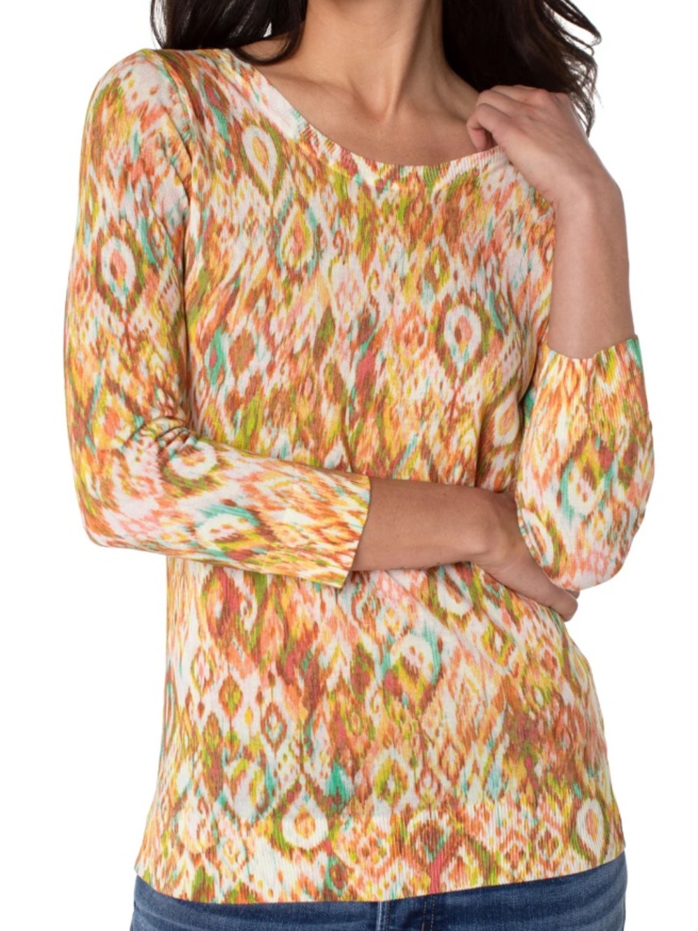 Liverpool Los Angeles Kenzie Kaleidoscope Lightweight 3/4 Sleeve Top